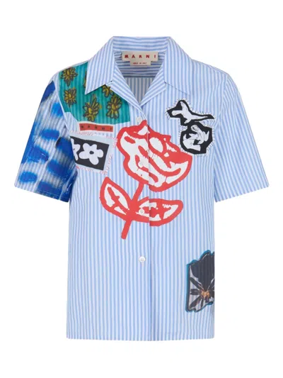 Marni Patchwork Embroidered Short-sleeve Shirt In Multi