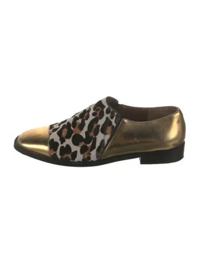 Pre-owned Marni Patent Leather Animal Print Loafers In Gold