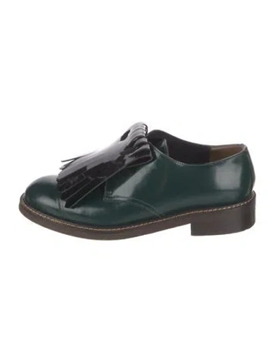 Pre-owned Marni Patent Leather Fringe Trim Accent Oxfords In Green