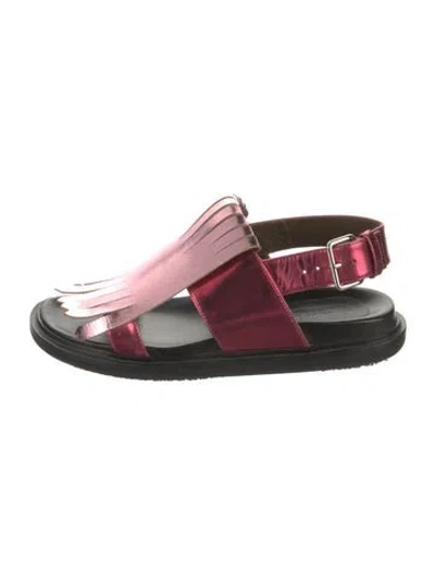 Pre-owned Marni Patent Leather Fringe Trim Accent Slingback Sandals In Red