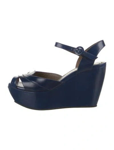 Pre-owned Marni Patent Leather Mules In Blue