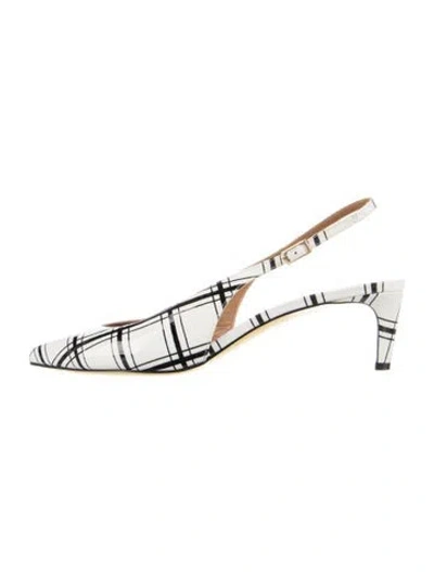 Pre-owned Marni Patent Leather Plaid Print Slingback Flats In White