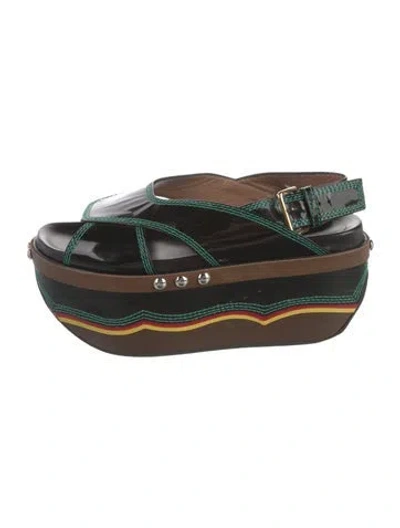 Pre-owned Marni Patent Leather Striped Slingback Sandals In Black