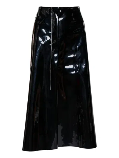 Pre-owned Marni Patent-finish Midi Skirt In Black
