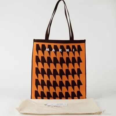 Marni Pattern Tote Shoulder Bag In Orange