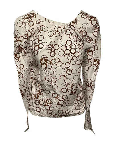 Marni Patterned Blouse In White Cotton In Brown