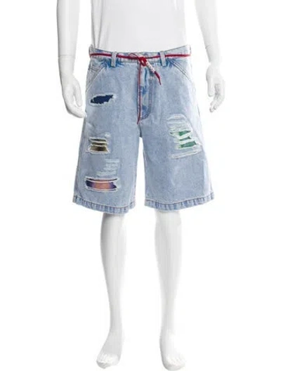Pre-owned Marni Patterned Denim Shorts W/ Tags In Blue