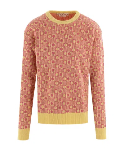 Marni Patterned Intarsia-knit Crew-neck Jumper In Pink