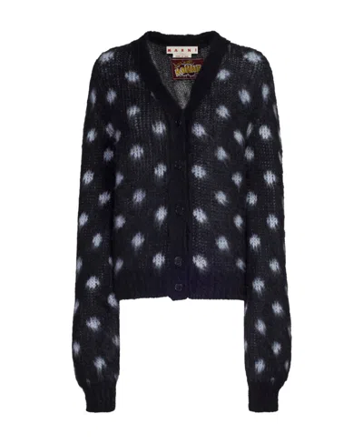 Marni Patterned Intarsia-knit V-neck Cardigan In Black