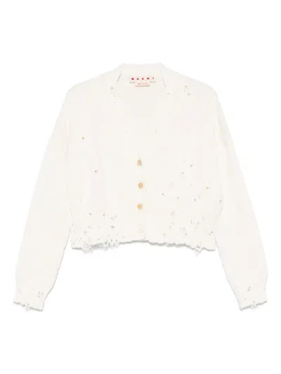 Marni Off-white Dishevelled Cotton Cropped Cardigan