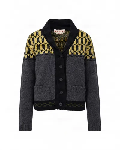 Marni Patterned Knit Cardigan In Graphite