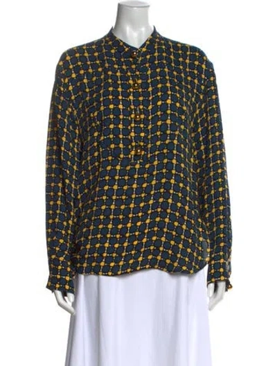 Pre-owned Marni Patterned Long Sleeve Blouse In Blue