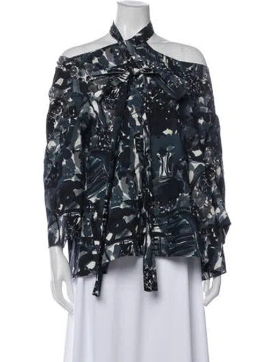 Pre-owned Marni Patterned Off-the-shoulder Blouse In Blue