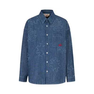 Pre-owned Marni Patterned Shirt 'navy Blue' | Men's Size 46