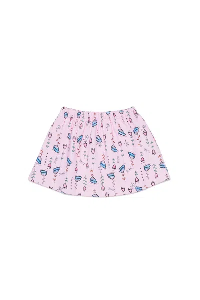 Marni Kids' Patterned Skirt With Logo In Pink