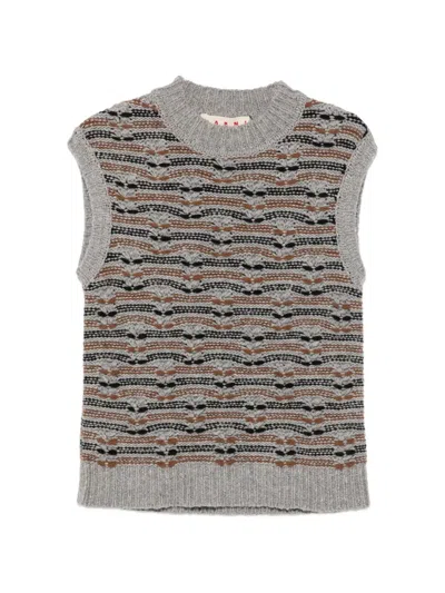 Marni Patterned Sleeveless Sweater In Brown