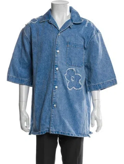 Pre-owned Marni Patterned Three-quarter Sleeve Denim Shirt In Blue