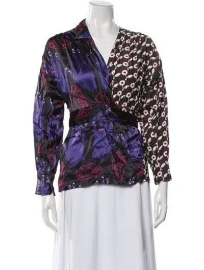 Pre-owned Marni Patterned V-neck Blouse In Blue