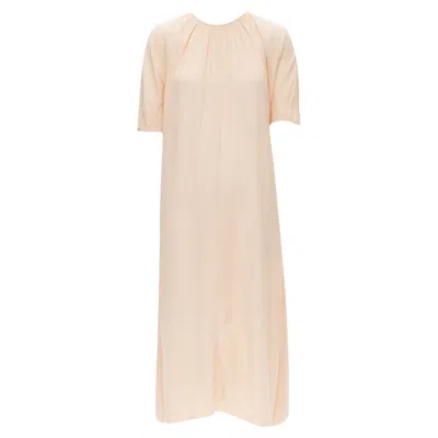 Marni Peach Pleated Collar Round Sleeve Short Sleeve Midi Dress In Beige