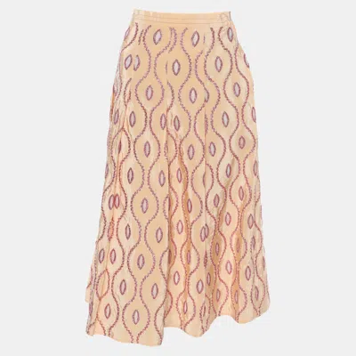 Pre-owned Marni Peach Taffeta Embroidered Eyelet Detail Skirt S