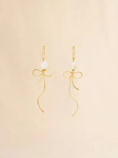 Marni Pearl Bow Drop Earrings In Gold