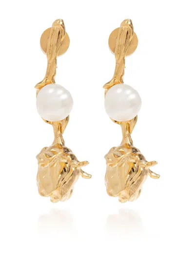 Marni Pearls Flower Delirium Drop Earrings In Yellow
