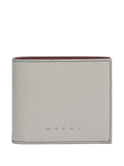 Marni Pebbled-stitch Leather Wallet In Gray