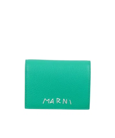 Marni Pebbled-leather Wallets In Green