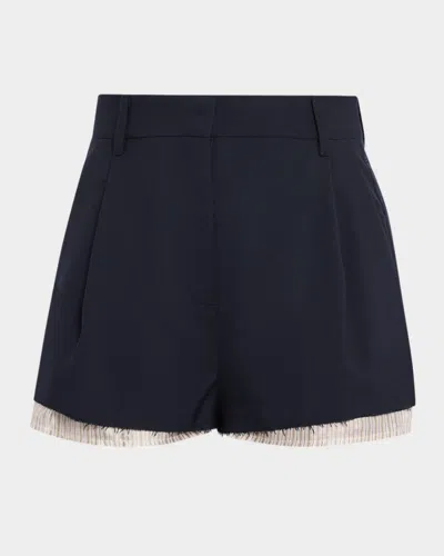 Marni Peek-a-boo Lining Pleated Shorts In Blue