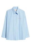 Marni Peeping Logo Organic Cotton Poplin Button-up Shirt In Iris/ Blue