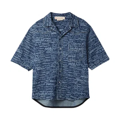 Pre-owned Marni Pencil Logo Western Shirt 'blue Kyanite' | Men's Size 50