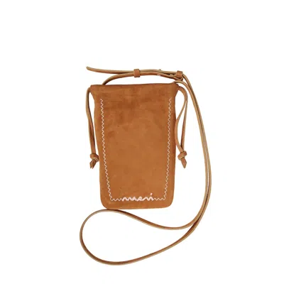 Marni Phone Holder With Contrast Stitching In Brown