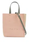 Marni Pink And Beige Calfskin Shopping Bag With Gray Handles In Beige