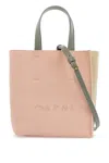 Marni Pink And Beige Calfskin Shopping Bag With Gray Handles In Beige