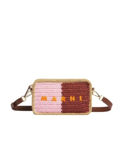 Marni Pink And Burgundy Paper Raffia Seaside Camera Bag In Multi