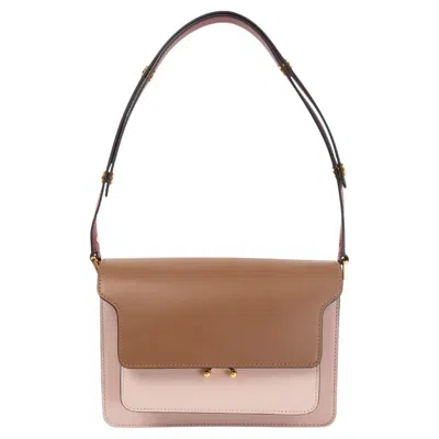 Pre-owned Marni Pink Brown Burgundy Leather Tricolor Trunk Medium Shoulder Bag In Red