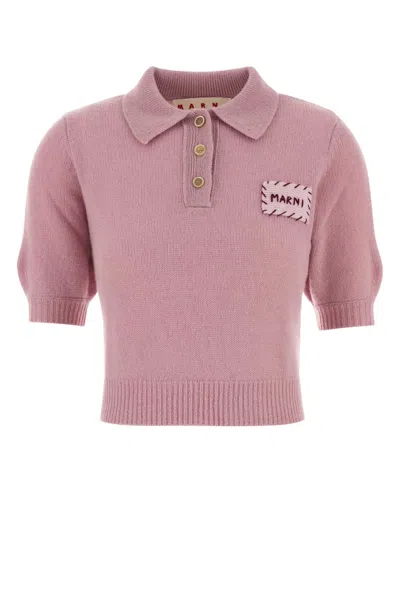 Marni Cashmere Polo Shirt Collared Short Sleeves In Pink