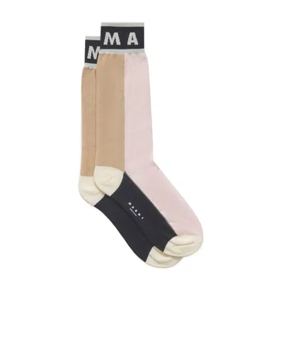 MARNI PINK COLOUR-BLOCK COTTON SOCKS