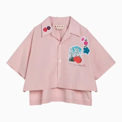 MARNI MARNI PINK COTTON CROPPED SHIRT WITH APPLIQUÉ