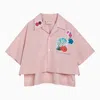 MARNI PINK COTTON CROPPED SHIRT WITH APPLIQUÉ