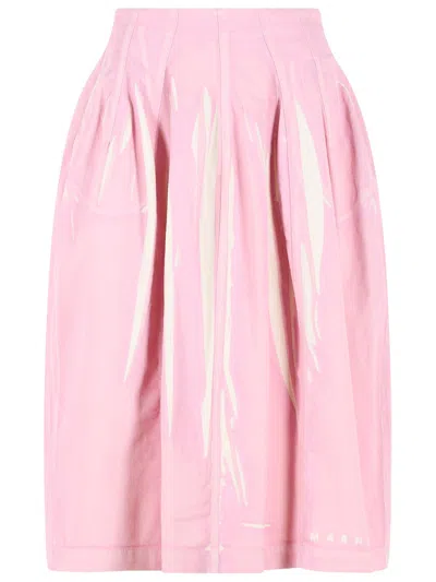 Marni Cotton Pleated Skirt In Pink