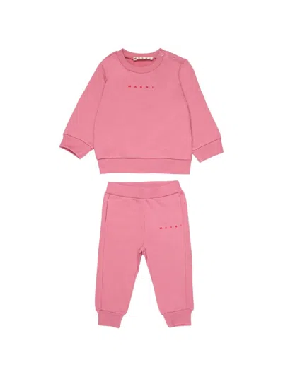 Marni Pink Cotton Tracksuit With Logo Print