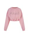 Marni Pink Crop Sweatshirt With Logo In Pink