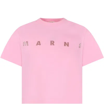 Marni Kids' Pink Crop T-shirt For Girl With Logo