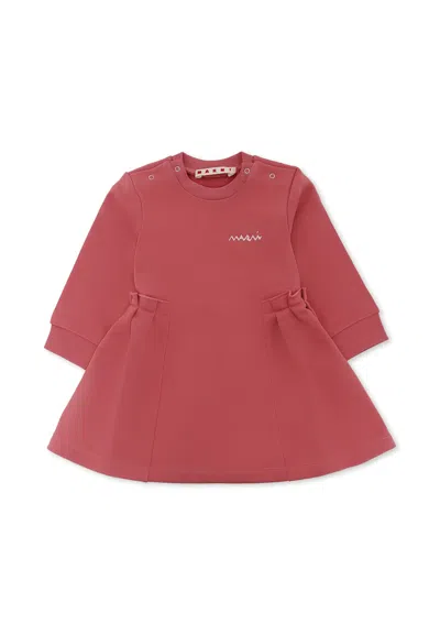 Marni Pink Dress For Baby Girl With Logo In Brown