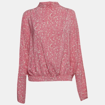 Pre-owned Marni Pink Floral Print Silk High Neck Long Sleeve Blouse S