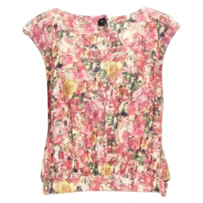 Pre-owned Marni Pink Green Floral Print Black Button Boxy Vest Top It38 Xs