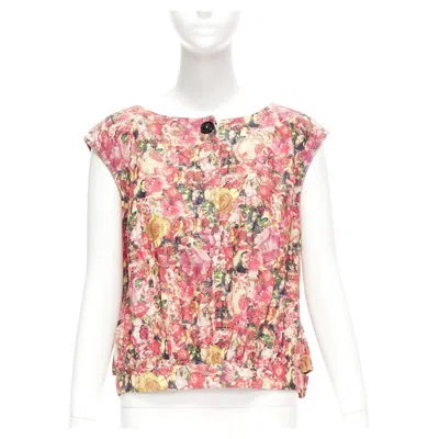 Pre-owned Marni Pink Green Floral Print Black Button Boxy Vest Top It38 Xs