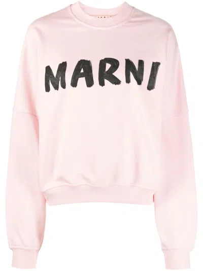 Marni Pink Knit Sweatshirt With Black Logo Detail For Women