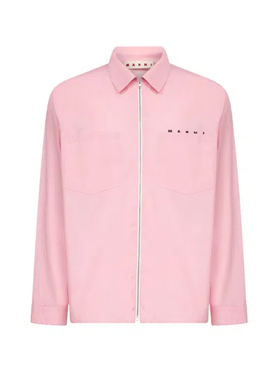 Marni Pink Organic Poplin Zip-up Shirt